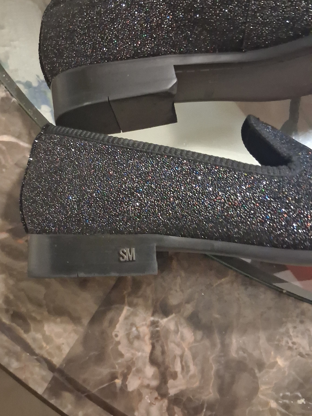 Steve Madden Men's Black Glitter Slip-On Dress Loafers - Picture 6 of 9